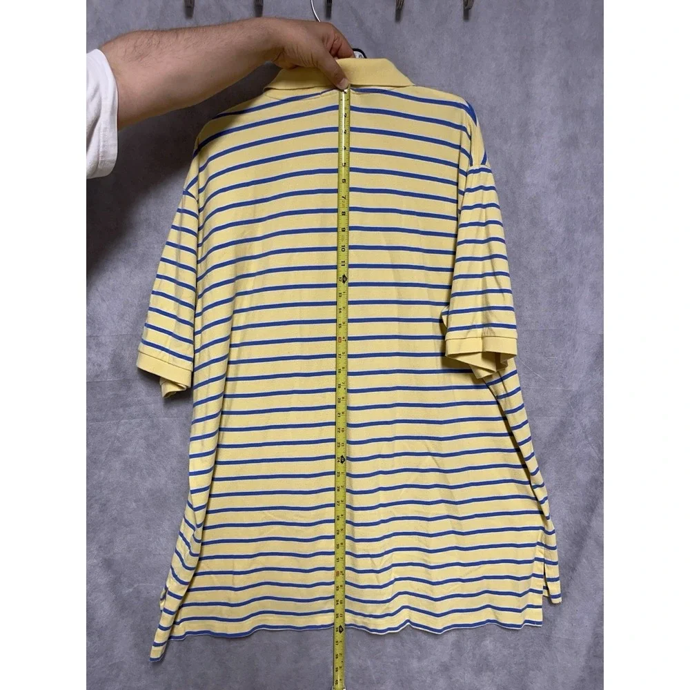 VTG Polo Ralph Lauren Polo Shirt Men 4XLT Yellow Striped Pique Casual Preppy Y2K